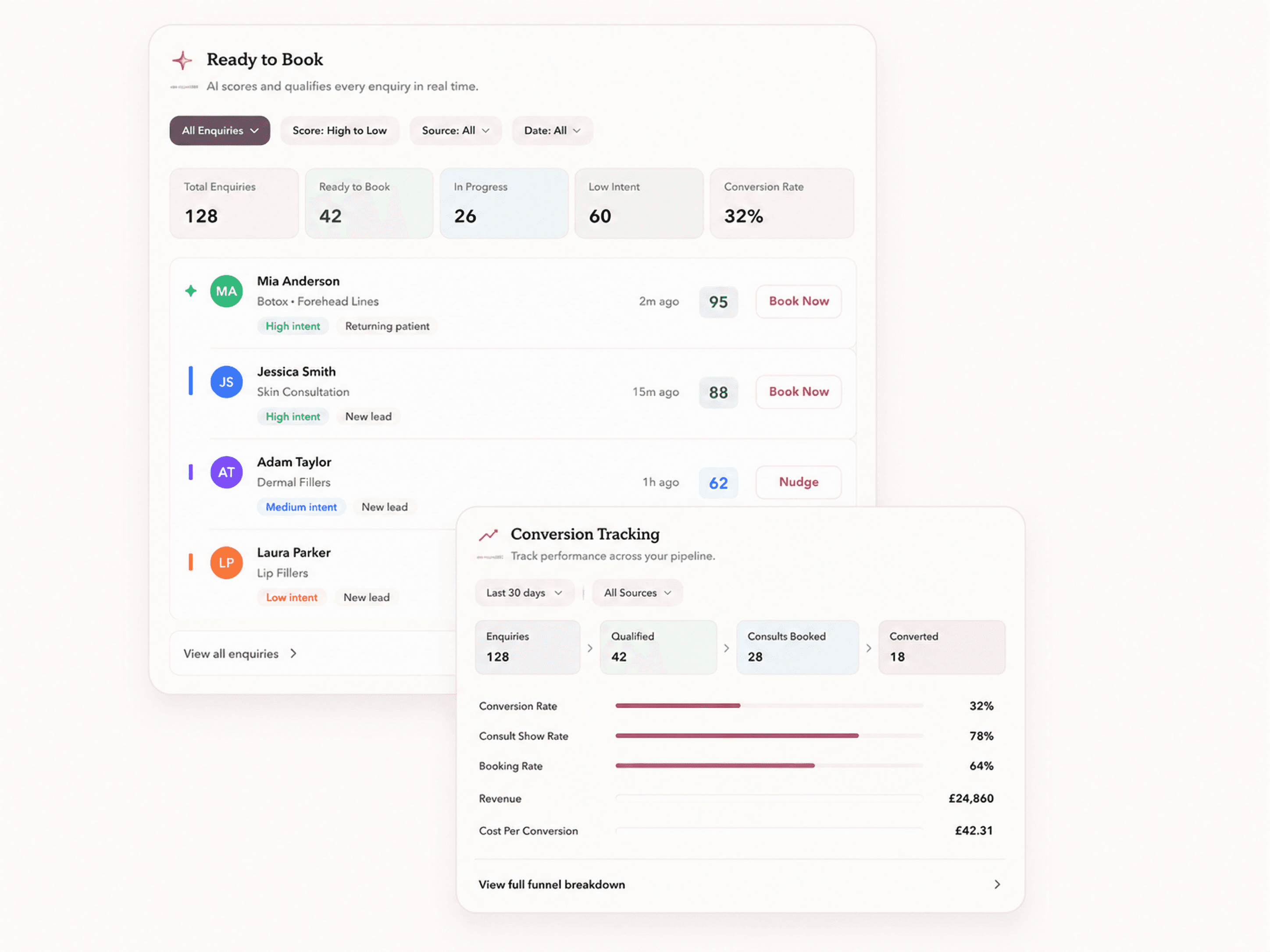 LumiDesk ready to book leads and conversion tracking dashboard
